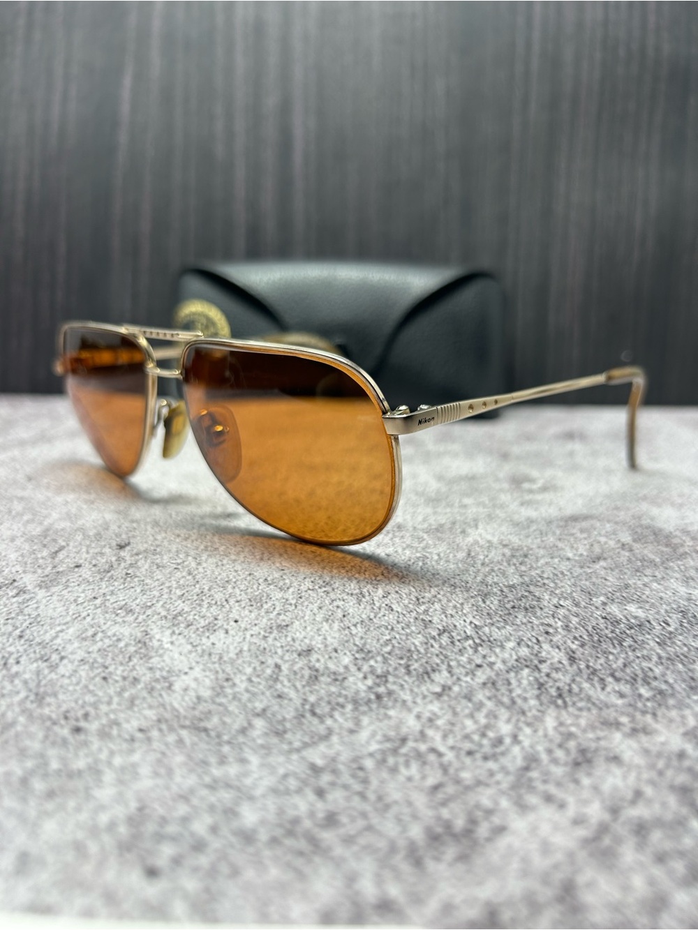 Vintage Nikon Aviator Sunglasses 58-14 Japan Brown Prescription Lenses w/ Case